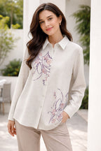 Sonya Monogram Shirt With Floral | White