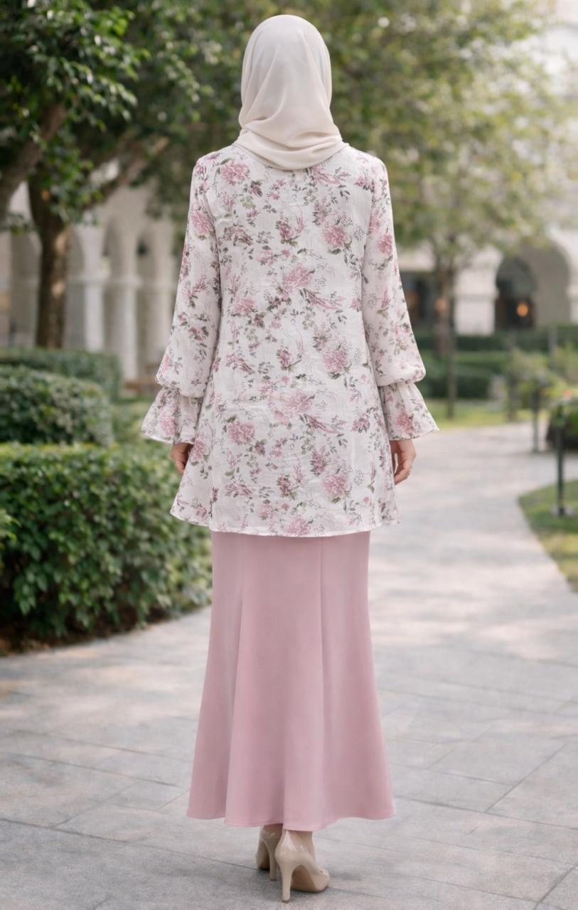 Nayla Tunic Muslim Floral Motif | White
