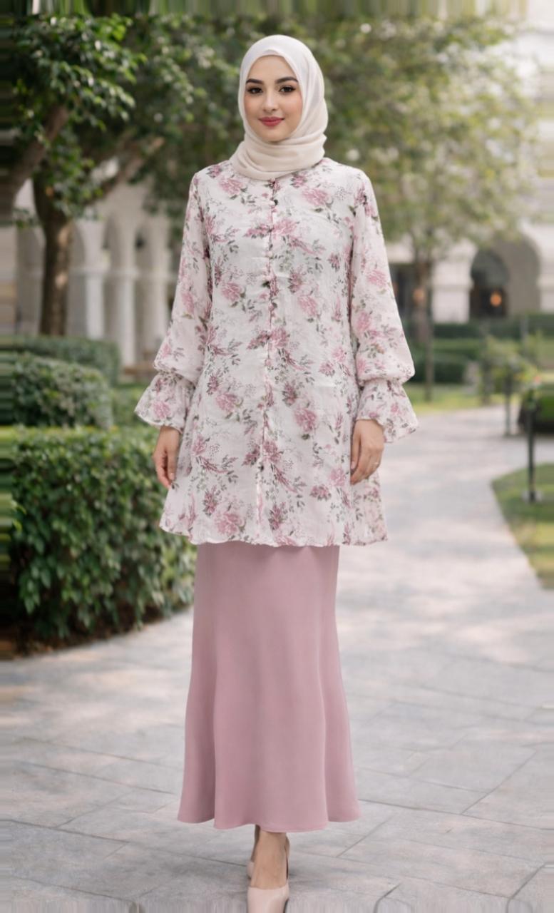Nayla Tunic Muslim Floral Motif | White