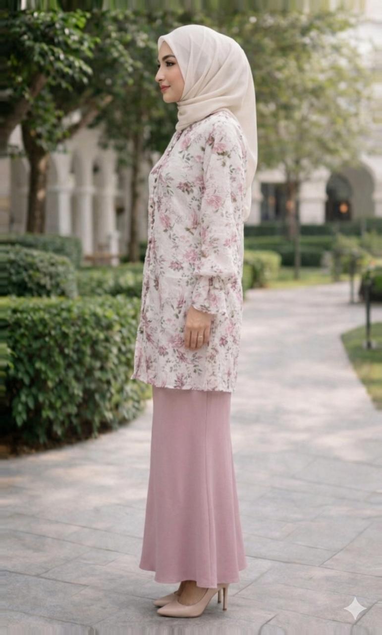 Nayla Tunic Muslim Floral Motif | White
