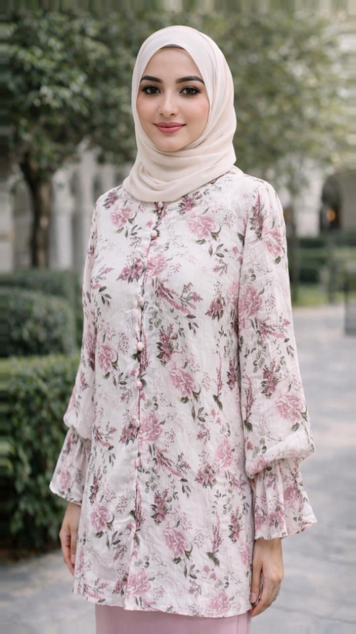 Nayla Tunic Muslim Floral Motif | White
